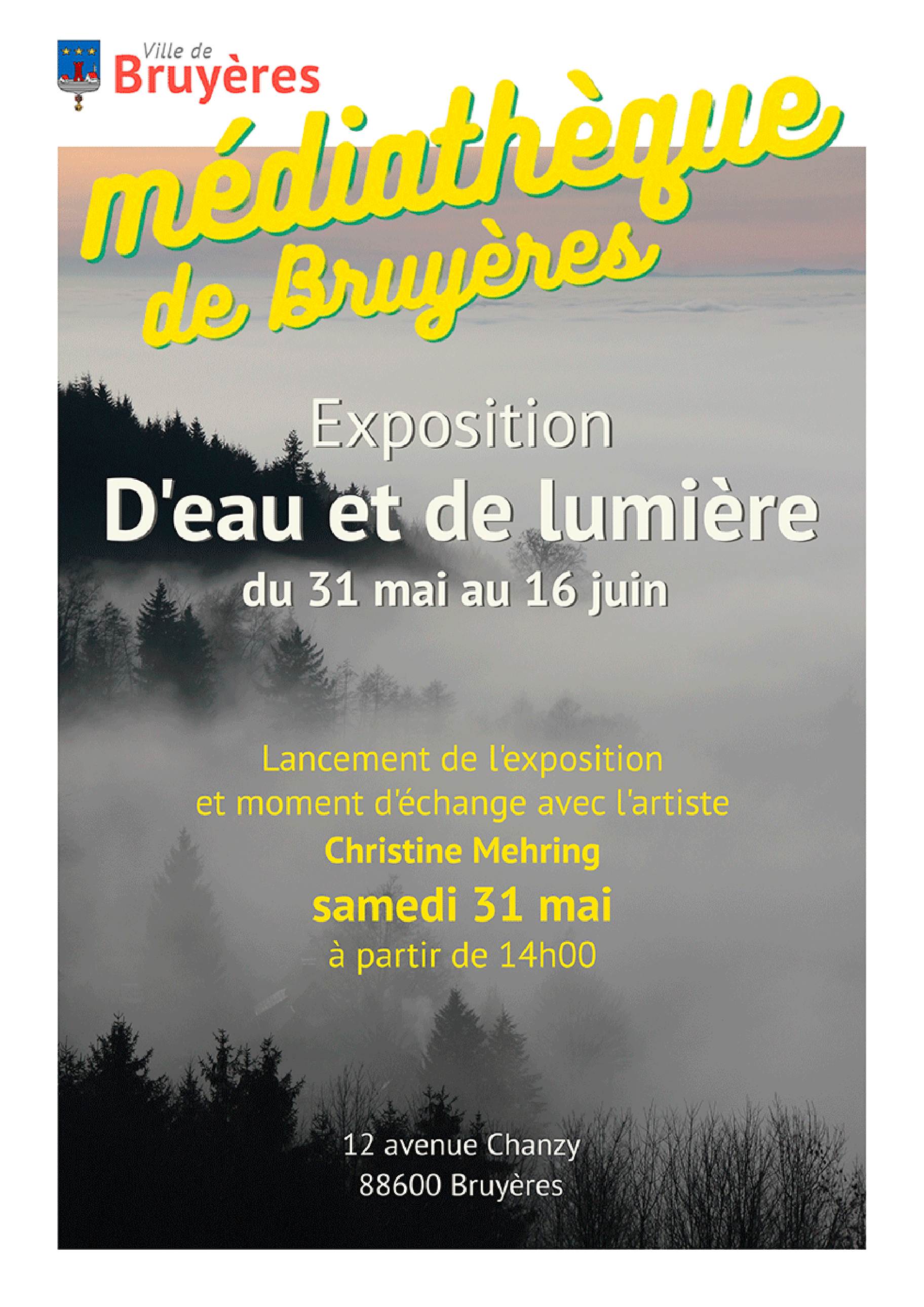 Affiche pour l'expo photos D'eau et de lumi&egrave;re &agrave; Bruy&egrave;res dans les Vosges